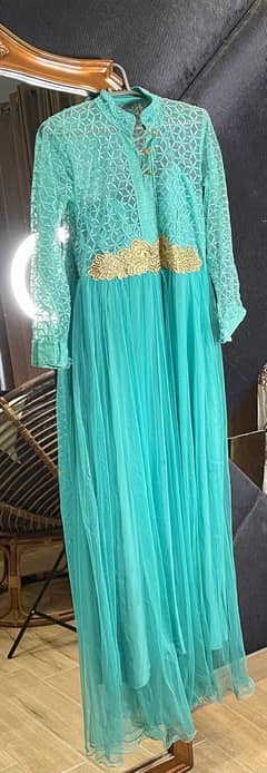 Long Modest Blue Aqua Fancy Lace Summer Friendly Dress