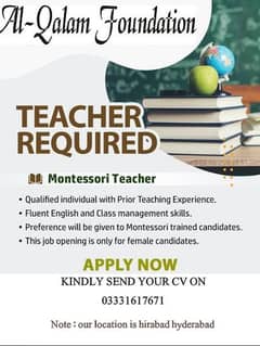 teachers for montessori to 4th class