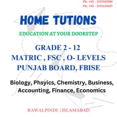 Home Tutions | Grade 2 - 12 | Matric | Fsc | O-levels |