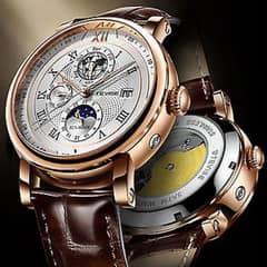 Original Tevise Automatic Rose Gold Plated Moon Graph Watch 0