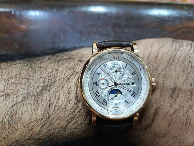 Original Tevise Automatic Rose Gold Plated Moon Graph Watch 2