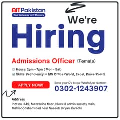 Admissions Officer Job for Institute (Female) - Mehmoodabad