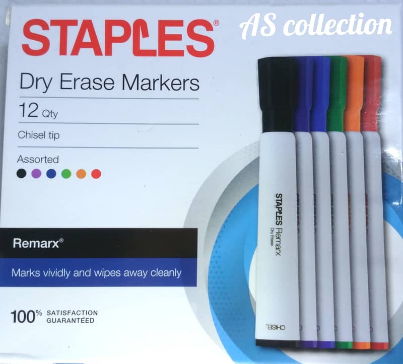 12 STAPLES Dry Erase Markers. Ideal for glass and non-porous surfaces, 17