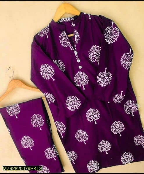 2 pcs women stitched linen printed suit 0