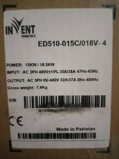 invent solar inverter 3 phase  15-18.5 kw box pack for motor tubewell