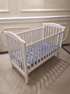 Wooden baby cot, crib, bed + mattress + bedding set