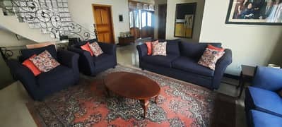 7 seater sofa set with centre table and side tables and rug