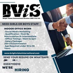 we are hiring a team males and females staff