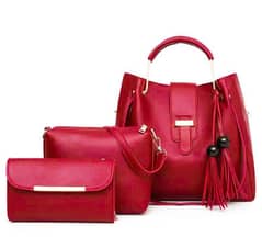 3 pc Women's PU Leather Handbag, Red