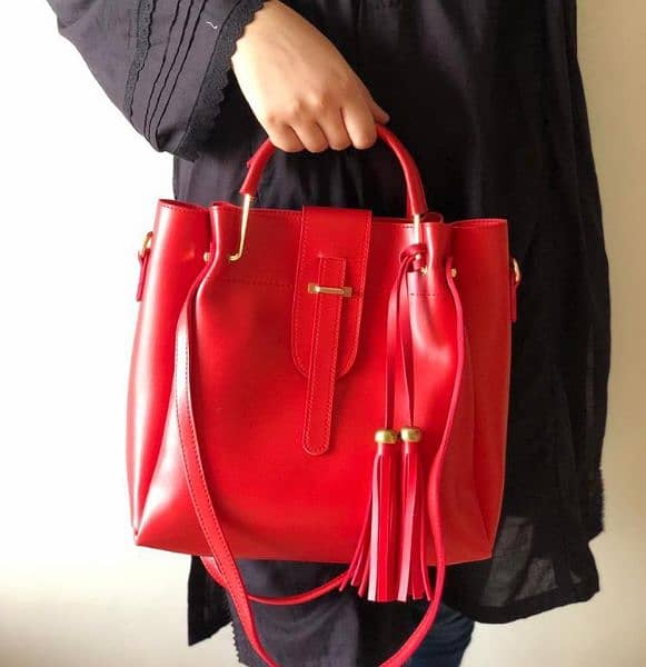 3 pc Women's PU Leather Handbag, Red 1