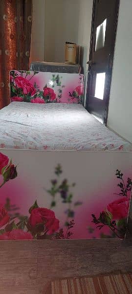 single bed white deco painted + printed flowers on back & front 1