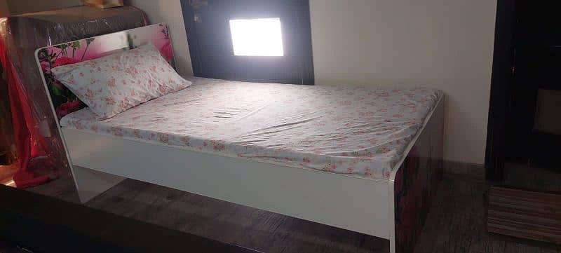 single bed white deco painted + printed flowers on back & front 2