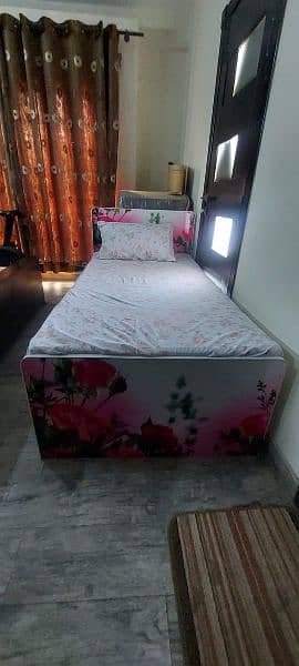 single bed white deco painted + printed flowers on back & front 3