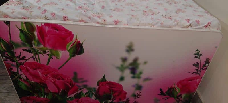 single bed white deco painted + printed flowers on back & front 5