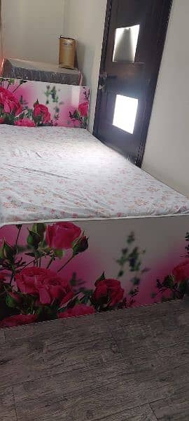 single bed white deco painted + printed flowers on back & front 6