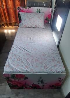 single bed white deco painted + printed flowers on back & front