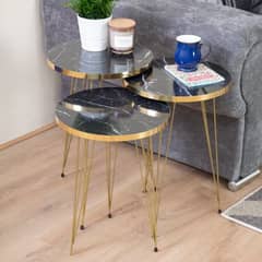 Modern Nesting Tables/Space Saving Coffee Table Set/Black Wooden Table