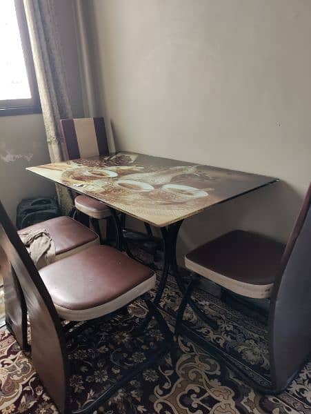 Stylish Coffee-Themed Dining Table with 4 Chairs - Used 1