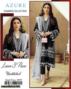 3pcs lawn women's unstitched embroidered suit