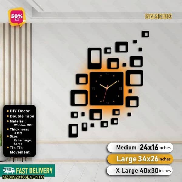 square box wooden wall clock with light-medium 0