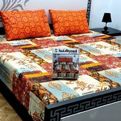 3 Pcs Cotton Salonica Printed Double Gul Ahmed bedsheet Free delivery