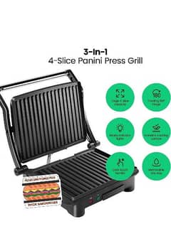 Electric Commercial Panini Press Grill Non-Stick Coated Plates