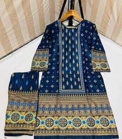 women's 2 pcs stitched linen printed suit