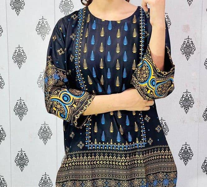 women's 2 pcs stitched linen printed suit 2