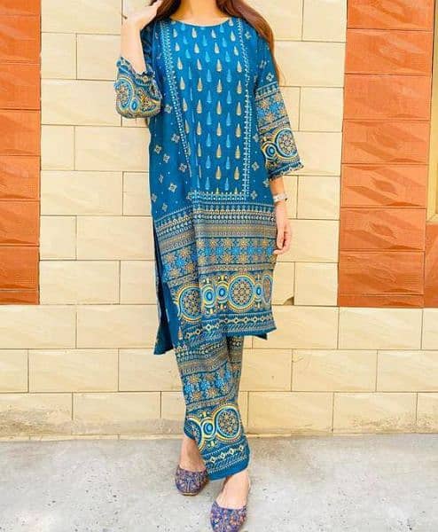 women's 2 pcs stitched linen printed suit 3