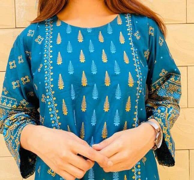 women's 2 pcs stitched linen printed suit 4