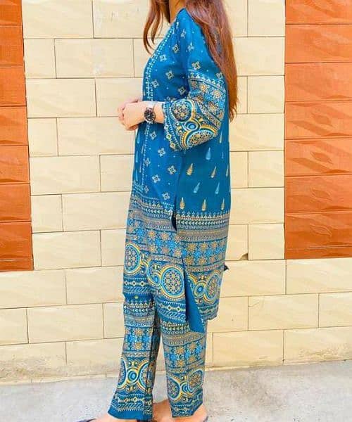 women's 2 pcs stitched linen printed suit 5