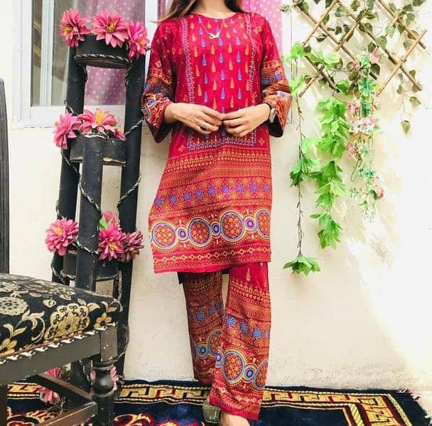 women's 2 pcs stitched linen printed suit 6