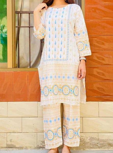 women's 2 pcs stitched linen printed suit 9