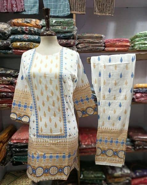 women's 2 pcs stitched linen printed suit 12