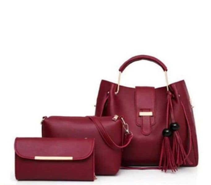 3 pcs womwns pu leather plain poleystrel hand bag 2