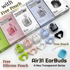 Air31 Transparent EarBuds with free silicone pouch.