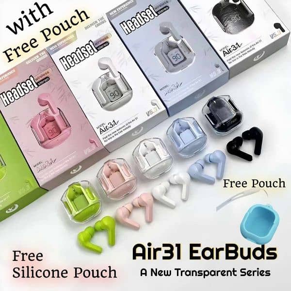 Air31 Transparent EarBuds with free silicone pouch. 0