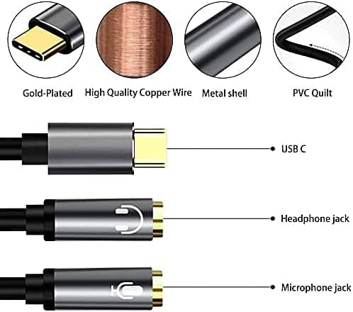 Yeung Qee USB C Headsets Adapter Y Splitter with Separate Headphone 1