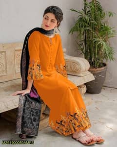 3 pcs women's Unstitched lown embroidered suit
