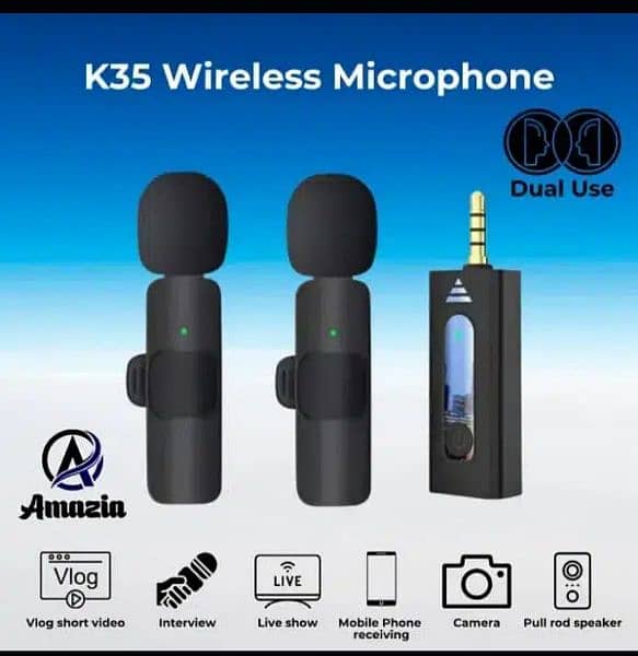 K35 Dual Mic With 1 Aux Connector Portable Wireless Vlogging Mic 4
