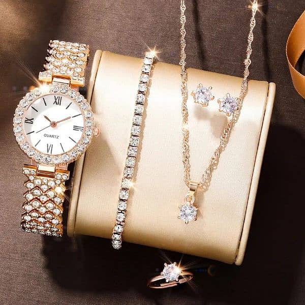 6 PCs women trend luxury rhinestone roman quartz watchset 1