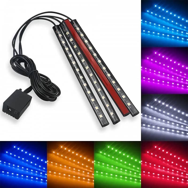 4 PCs Remote Control RGB LED Music Strip Lights For Car Interior 9