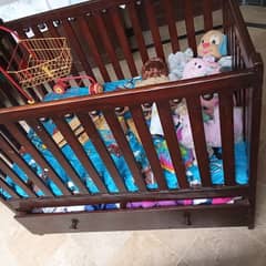 Wooden baby cart with storage space and mattress