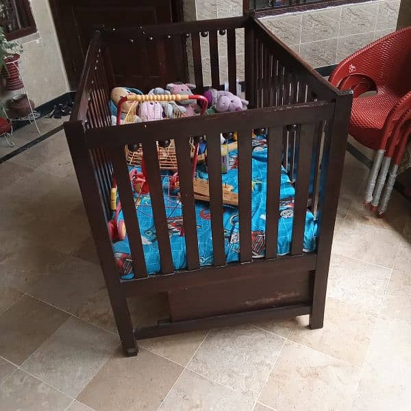 Wooden baby cart with storage space and mattress 2