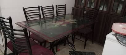 6 SEATER GLASS TOP DINNING TABLE