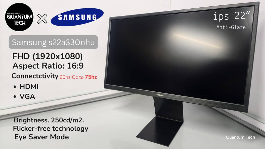 22inch fhd 1080p 60hz Samsung s22a330nhu LED Monitor QuantumTech 0