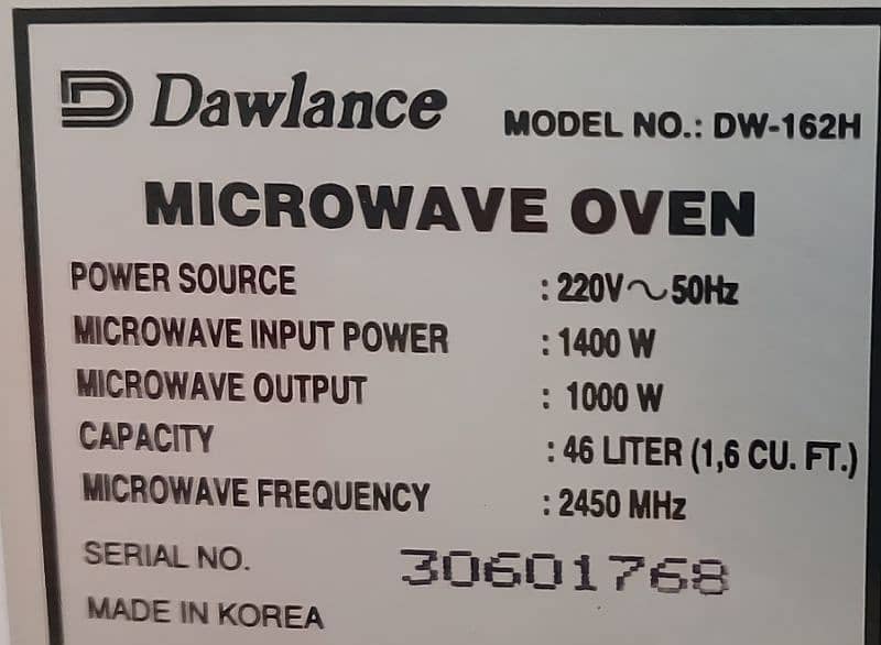 dawlance 46 litre capacity microwave oven 1