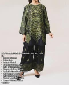 2 Pc Woman's Stitched Grip Printed Shirt And Trouser.