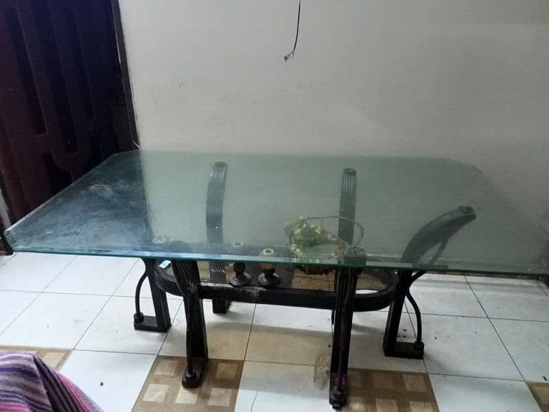 Affordable Dining Set: Wood Table, Glass Top, 6 Chairs" 1
