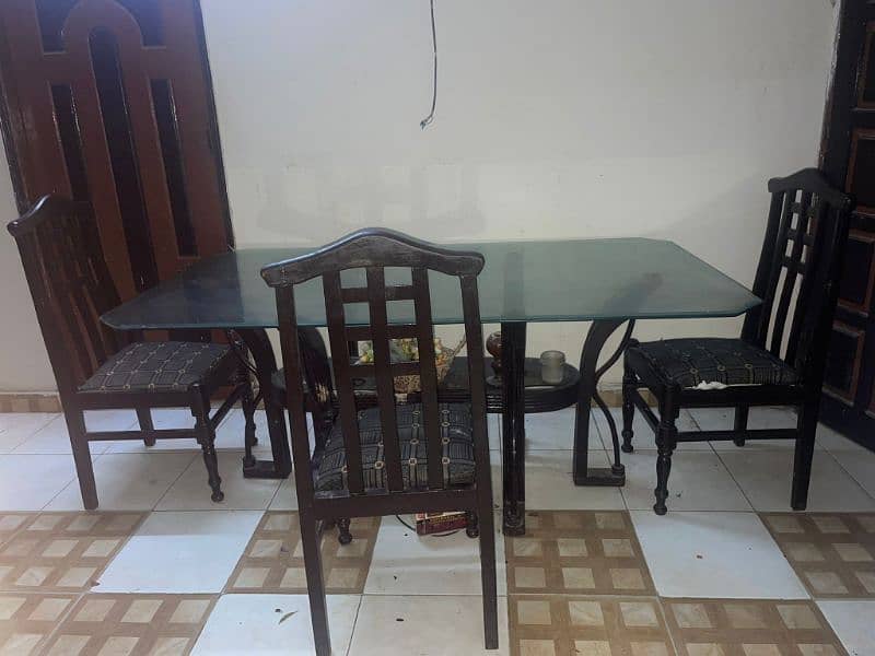 Affordable Dining Set: Wood Table, Glass Top, 6 Chairs" 3